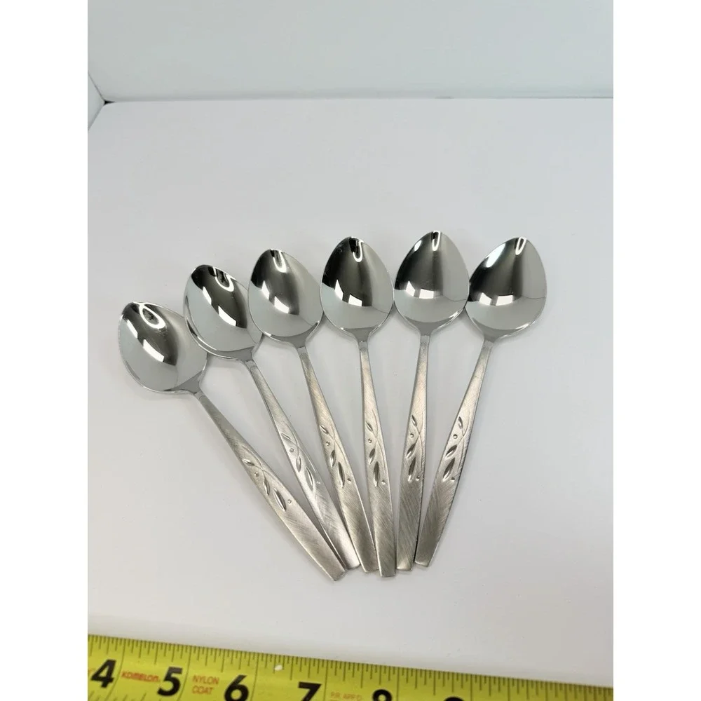 Oneida WILL O WISP 6 Soup Spoons Cube Mark Stainless Flatware Spoon #2